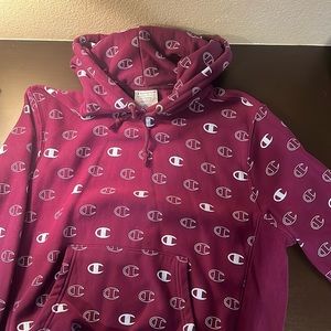 Men’s hooded champion purple/white medium pullover sweater